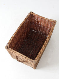 vintage rectangular wicker basket with handles