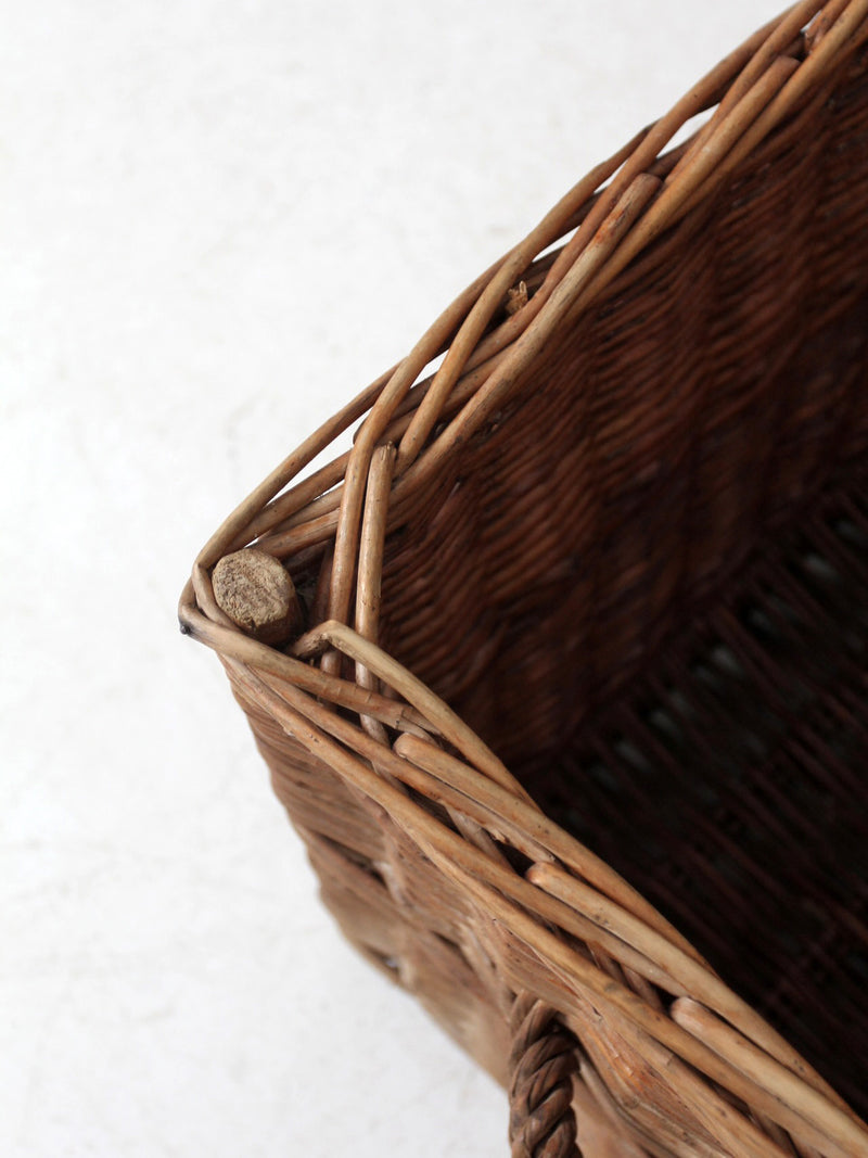 vintage rectangular wicker basket with handles