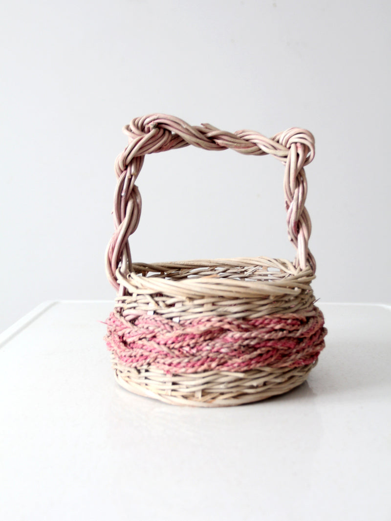 vintage pink wicker basket