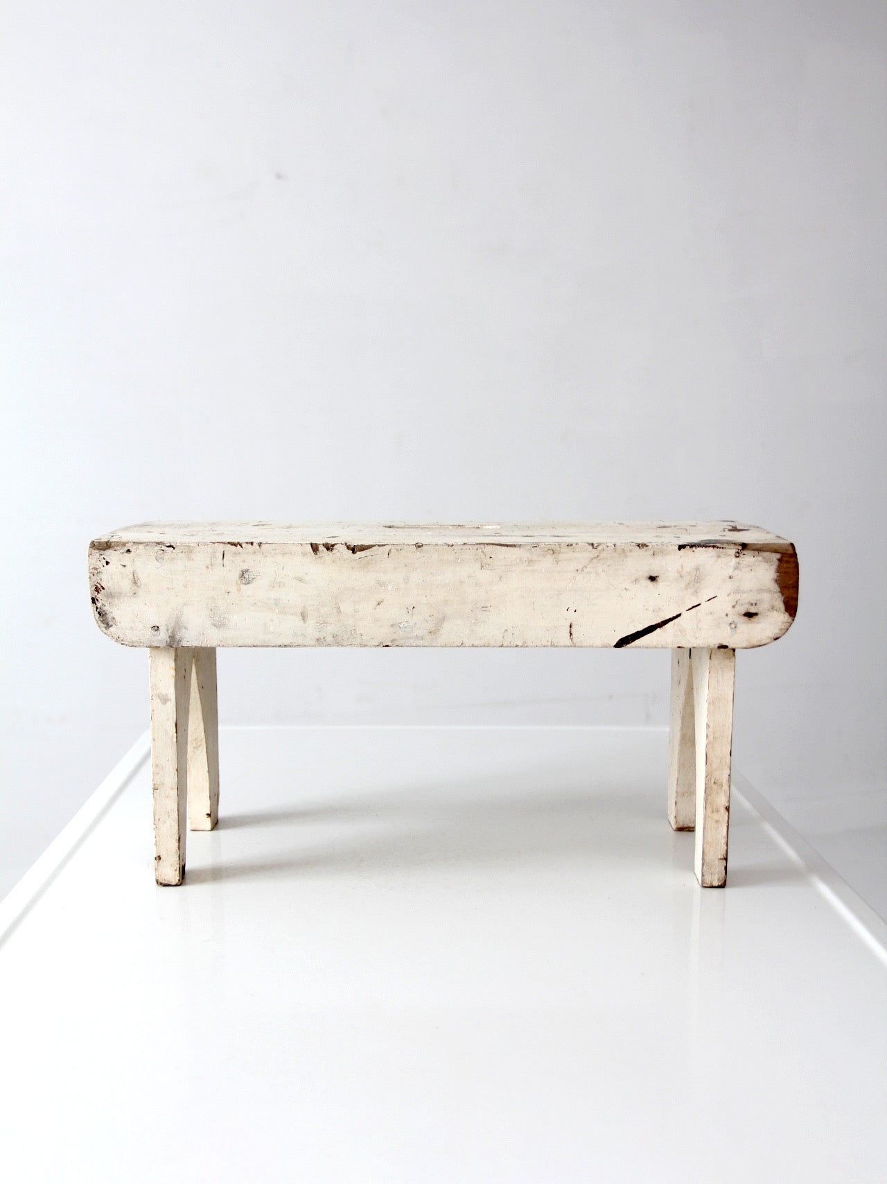antique primitive white painted wooden step stool