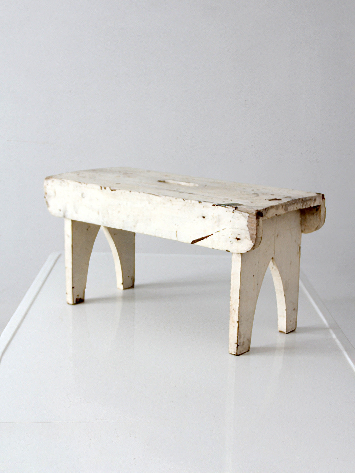 antique primitive white painted wooden step stool