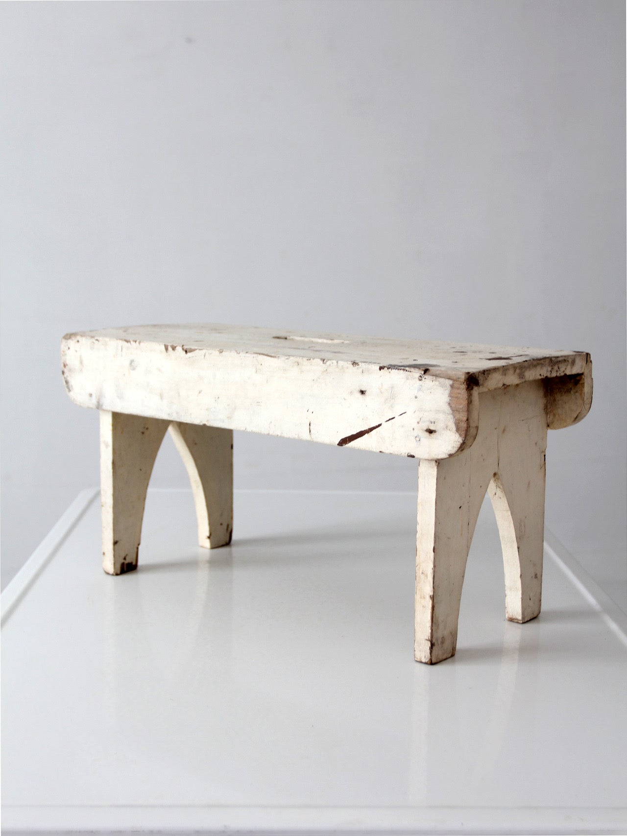 antique primitive white painted wooden step stool