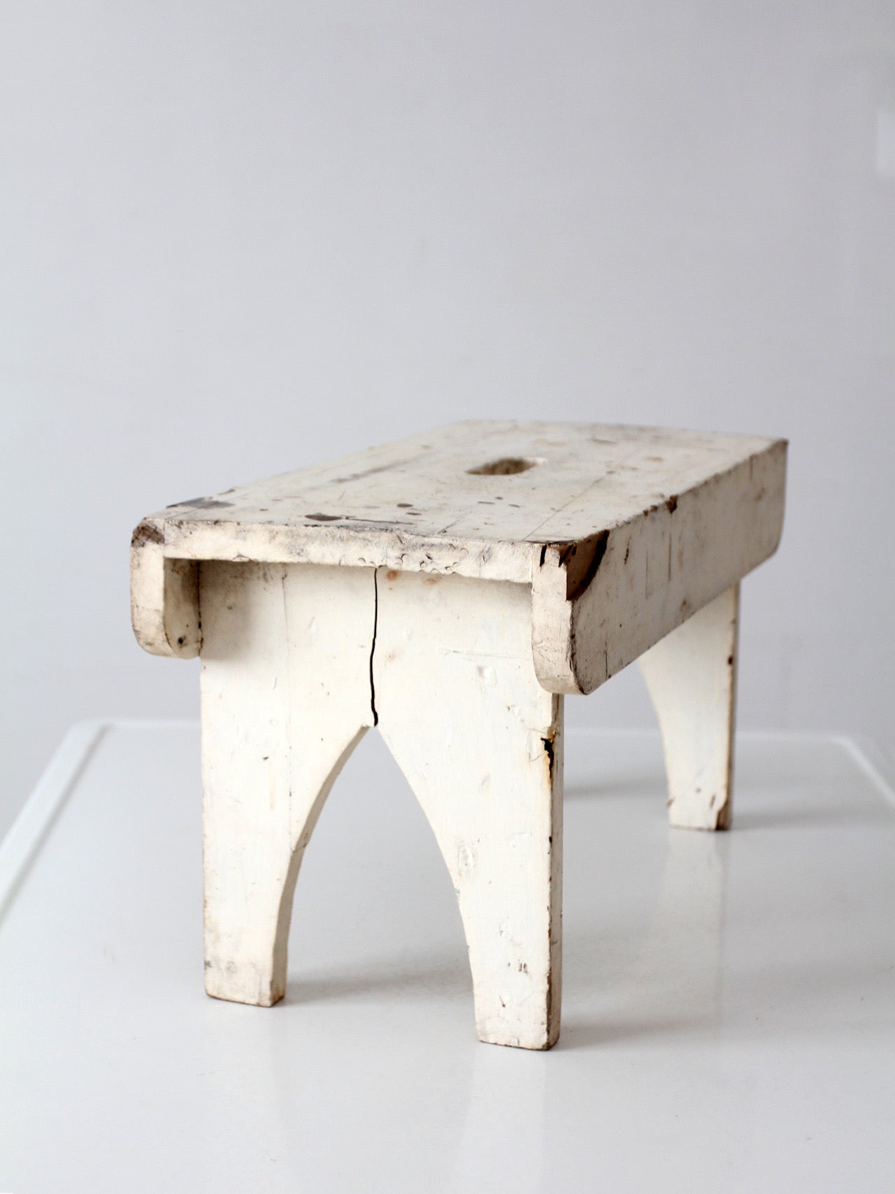 antique primitive white painted wooden step stool