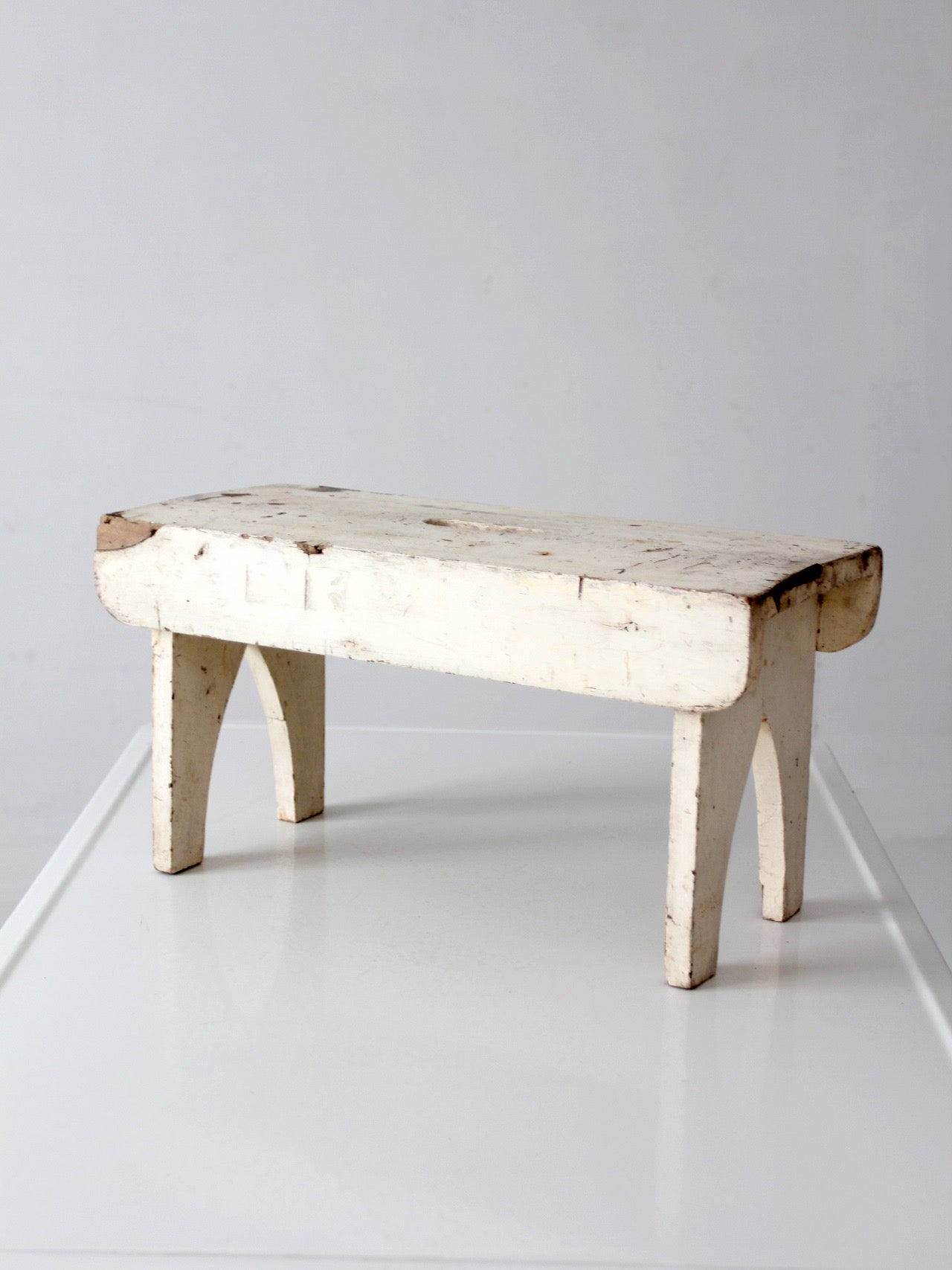 antique primitive white painted wooden step stool