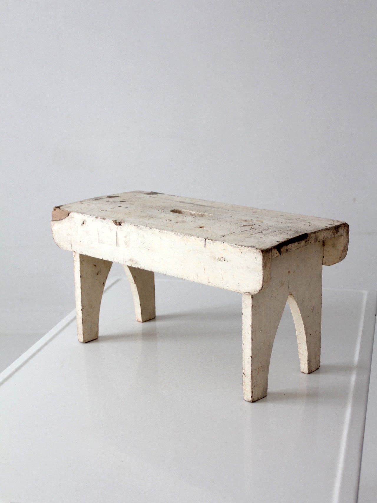 antique primitive white painted wooden step stool