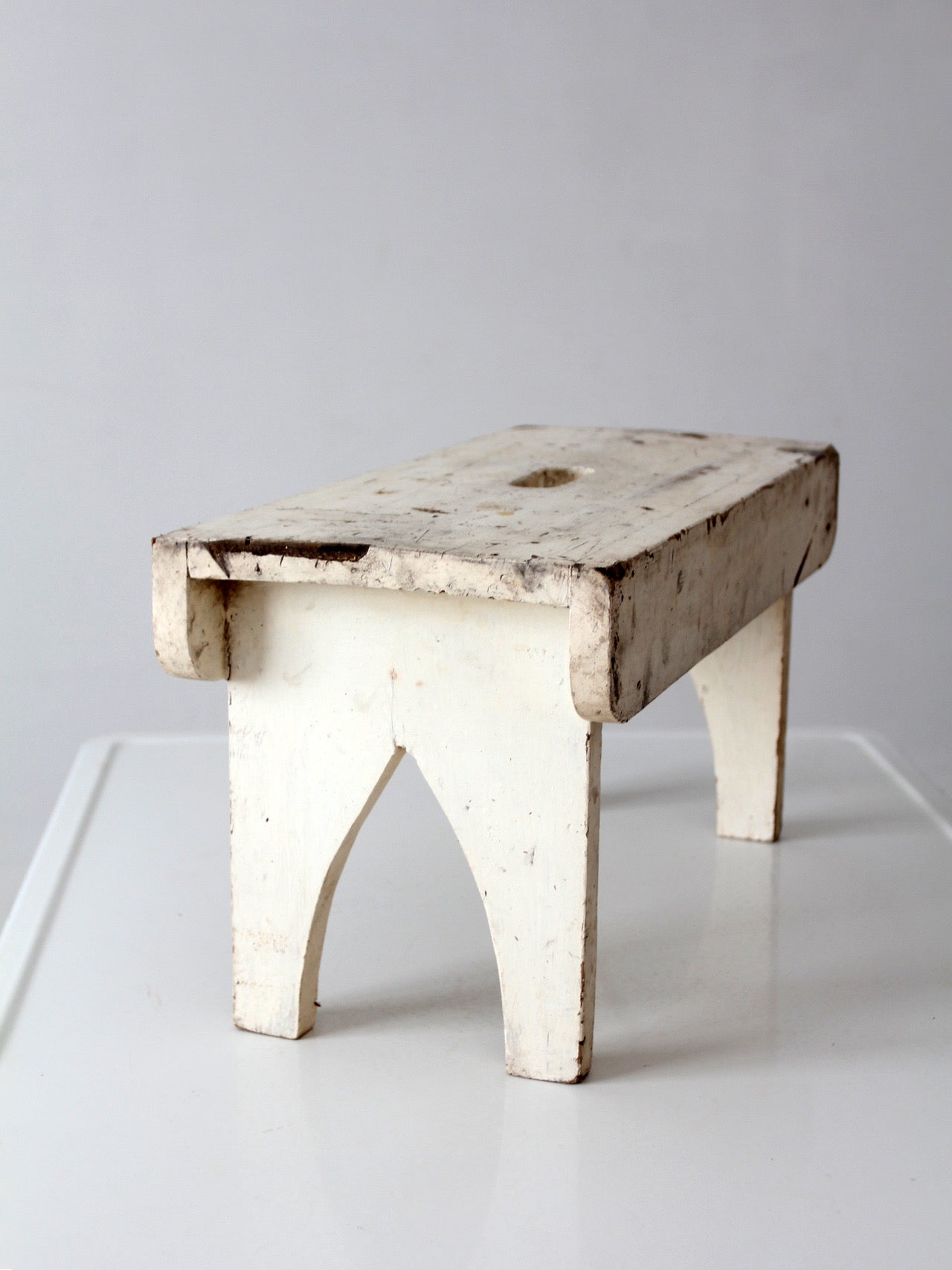 antique primitive white painted wooden step stool