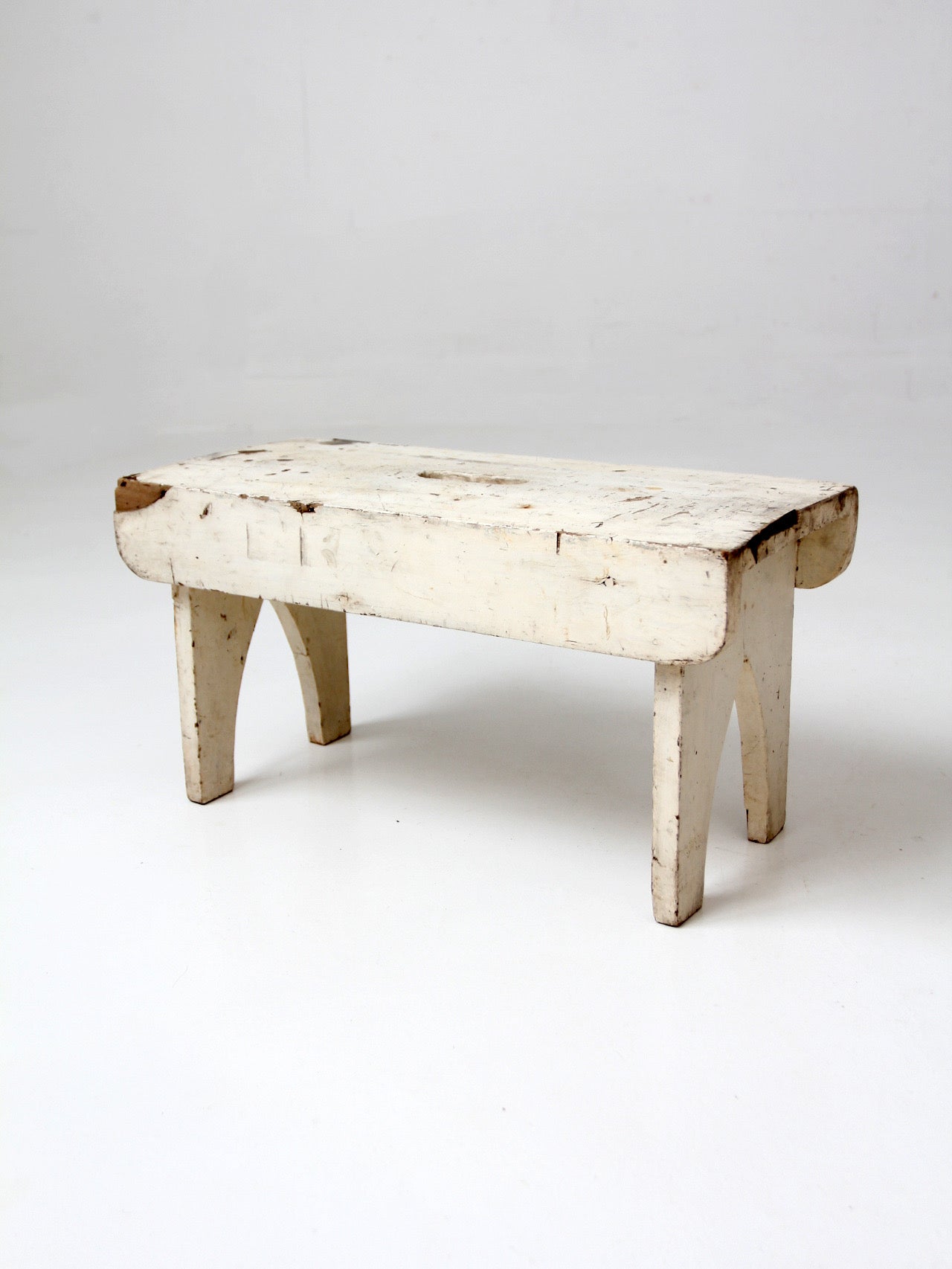 antique primitive white painted wooden step stool