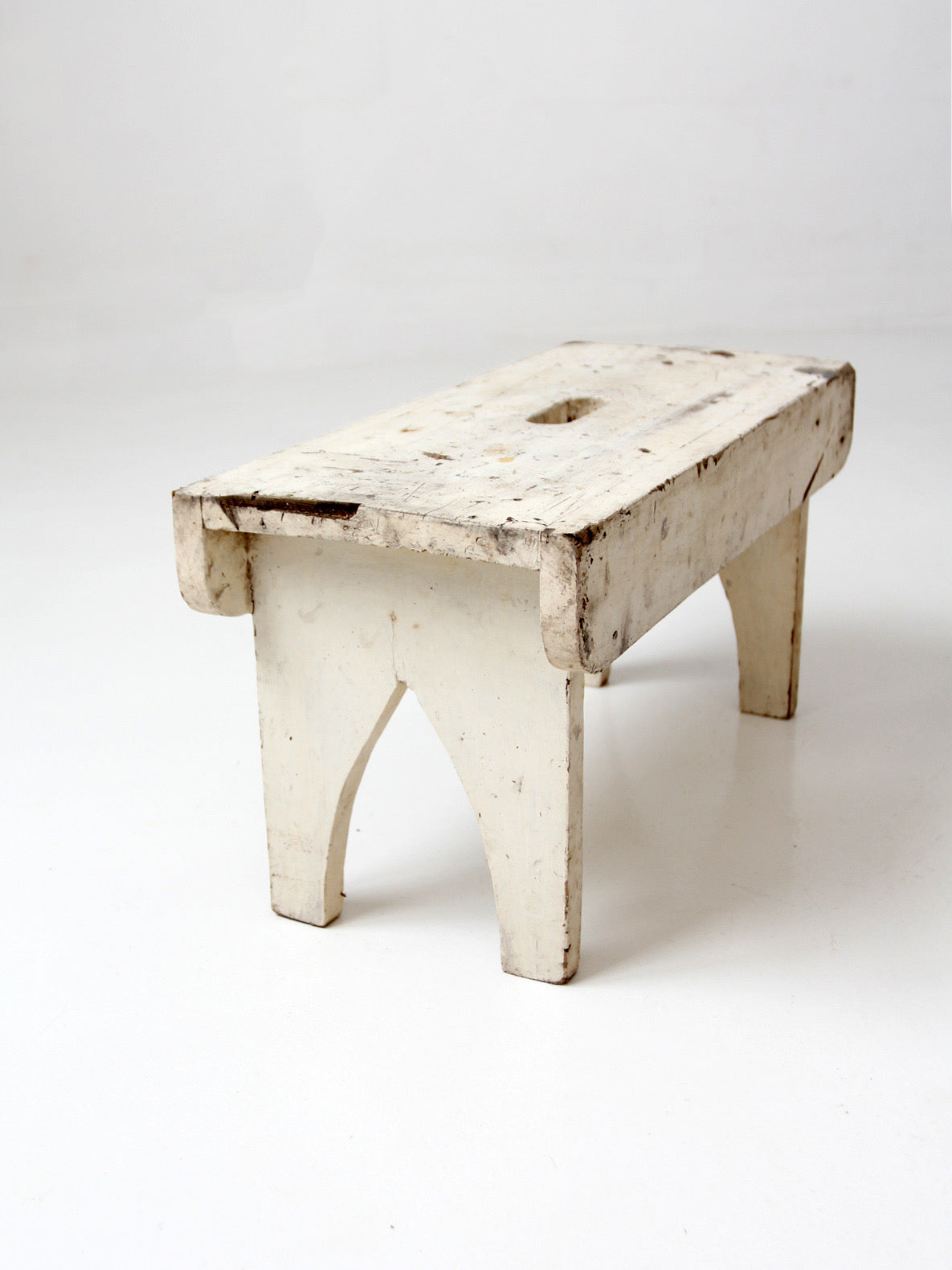 antique primitive white painted wooden step stool