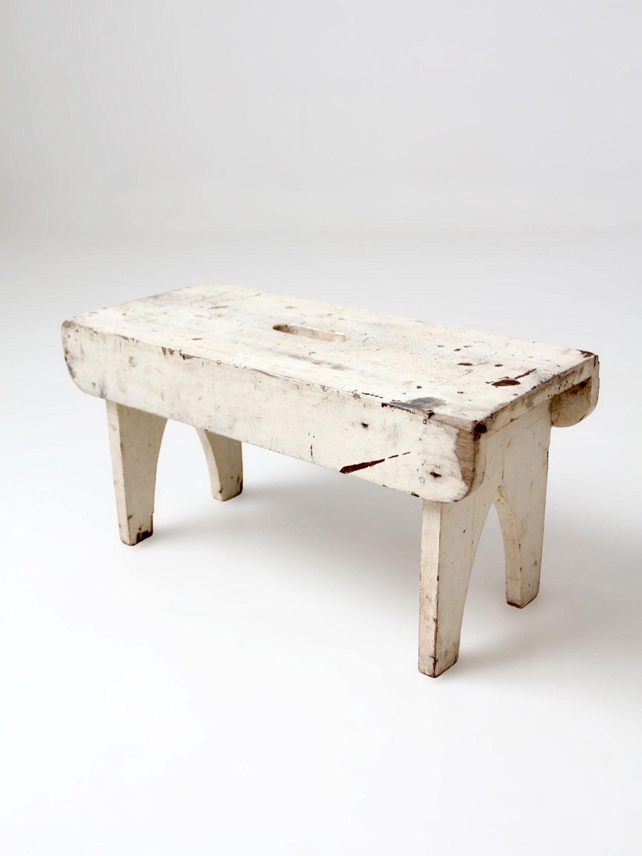 antique primitive white painted wooden step stool