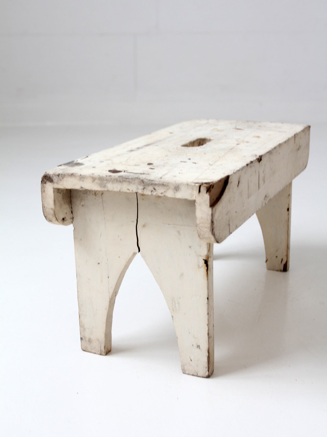 antique primitive white painted wooden step stool