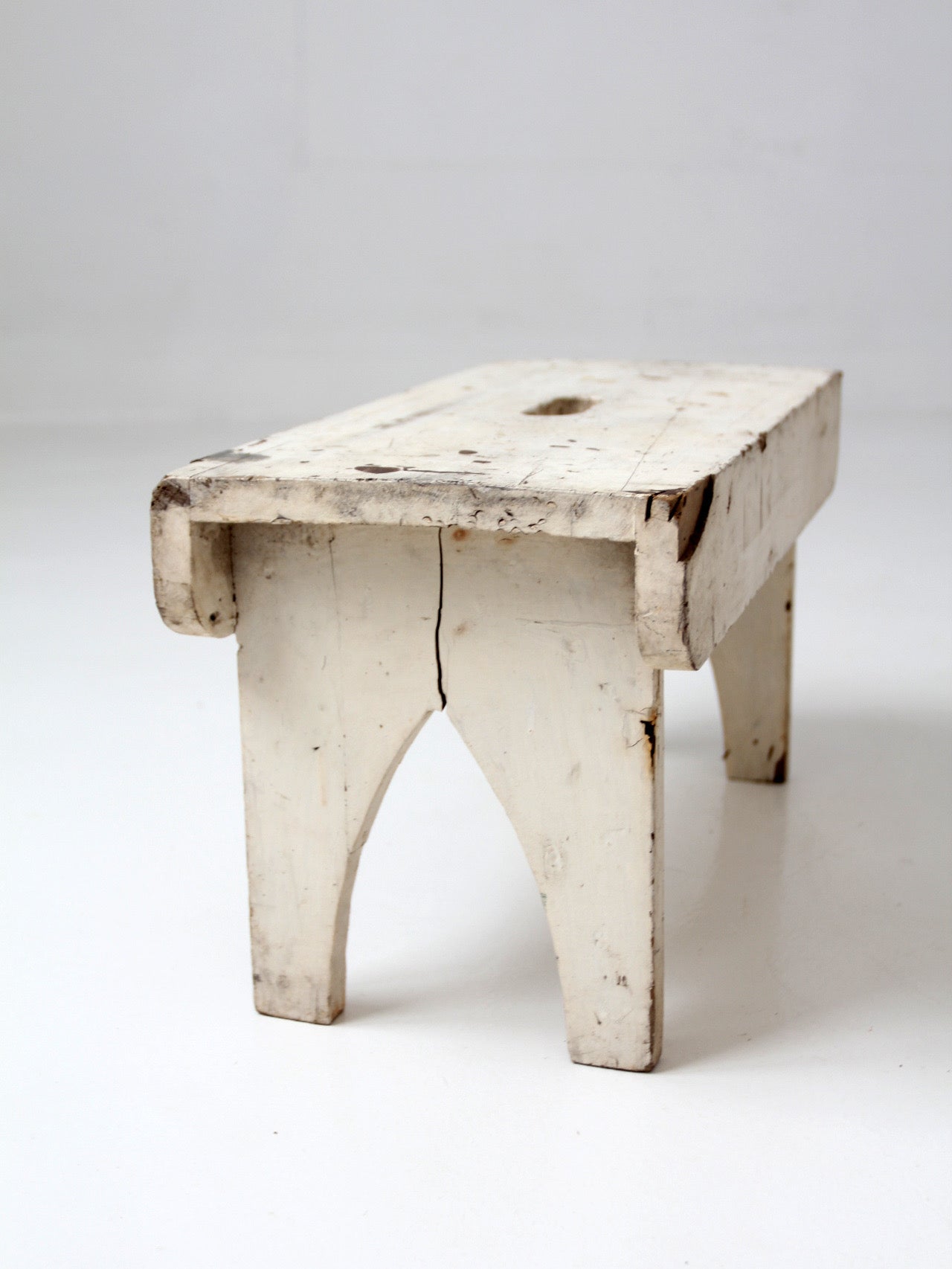 antique primitive white painted wooden step stool