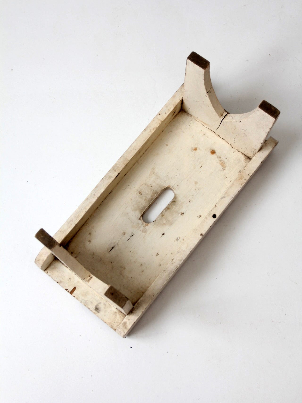 antique primitive white painted wooden step stool