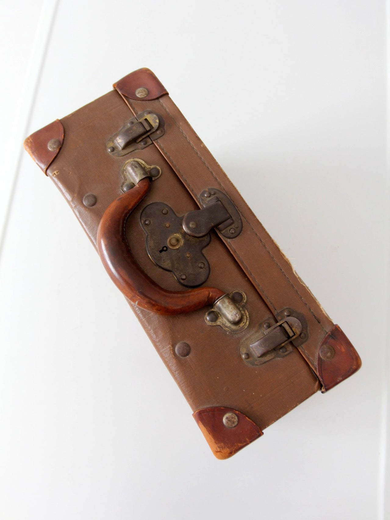 vintage miniature leather suitcase travel case