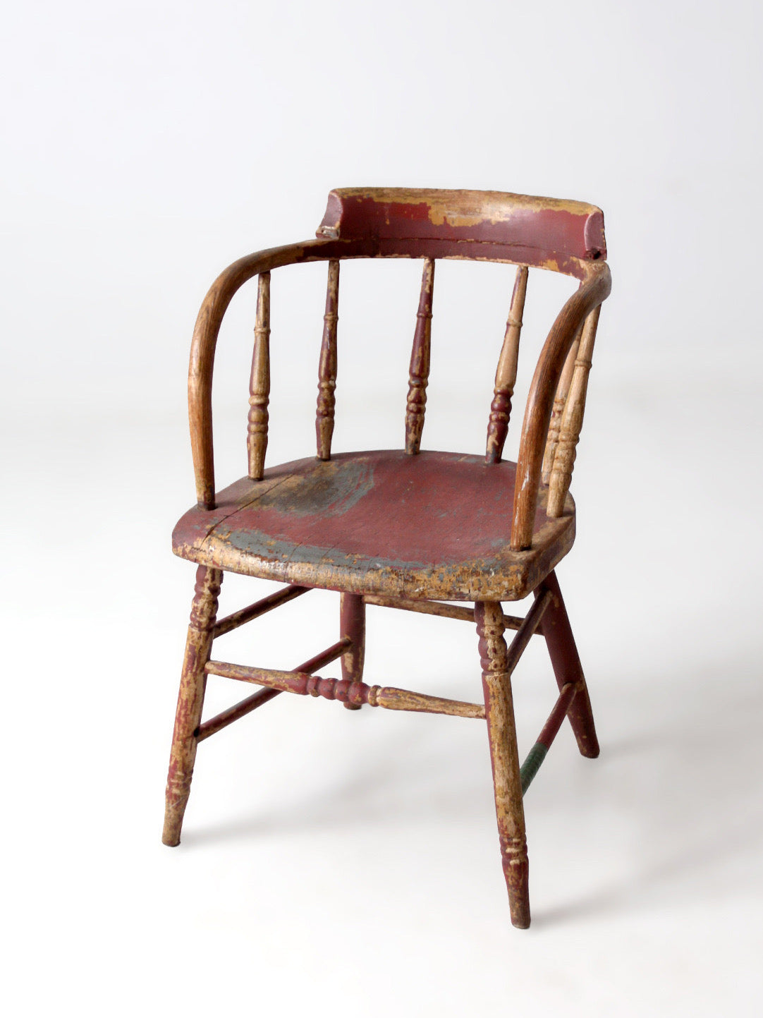 antique red painted Windsor captain's chair