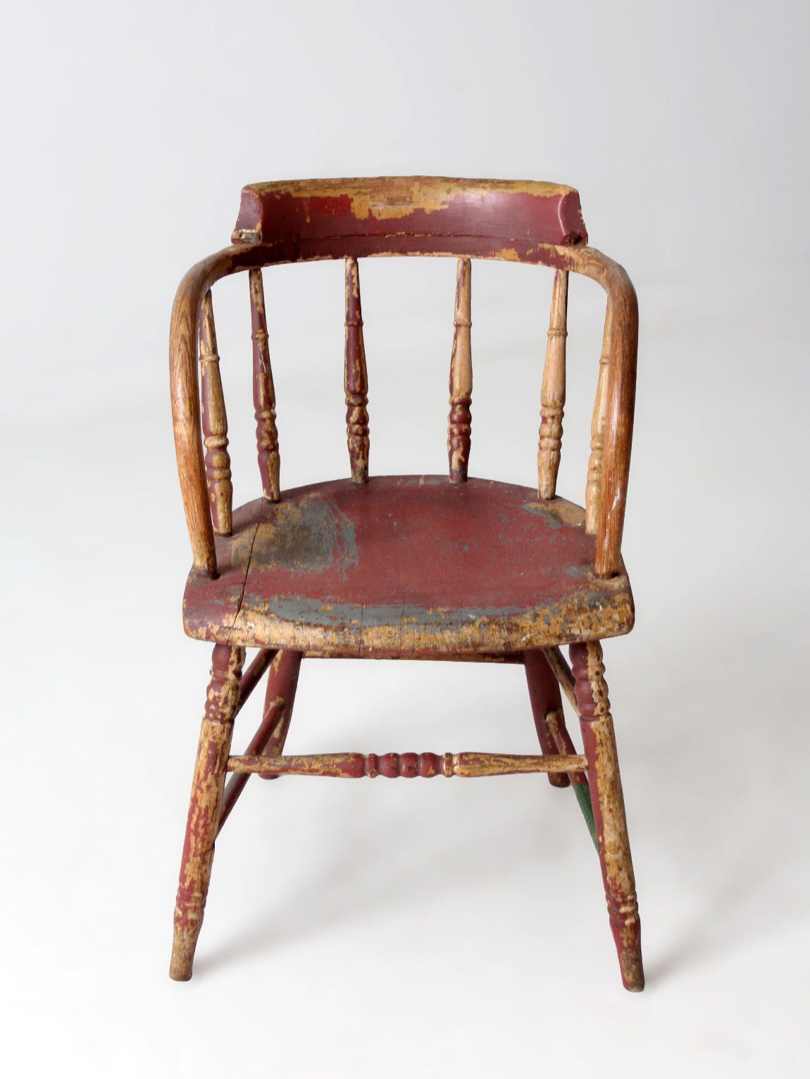 antique red painted Windsor captain's chair