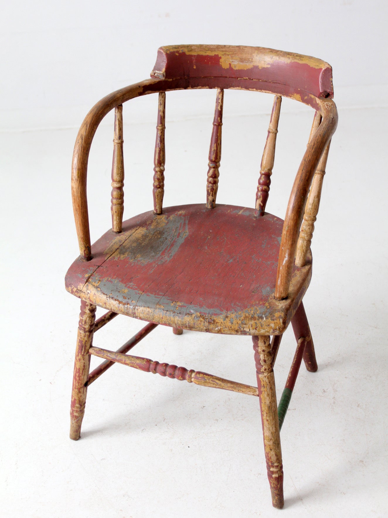 antique red painted Windsor captain's chair