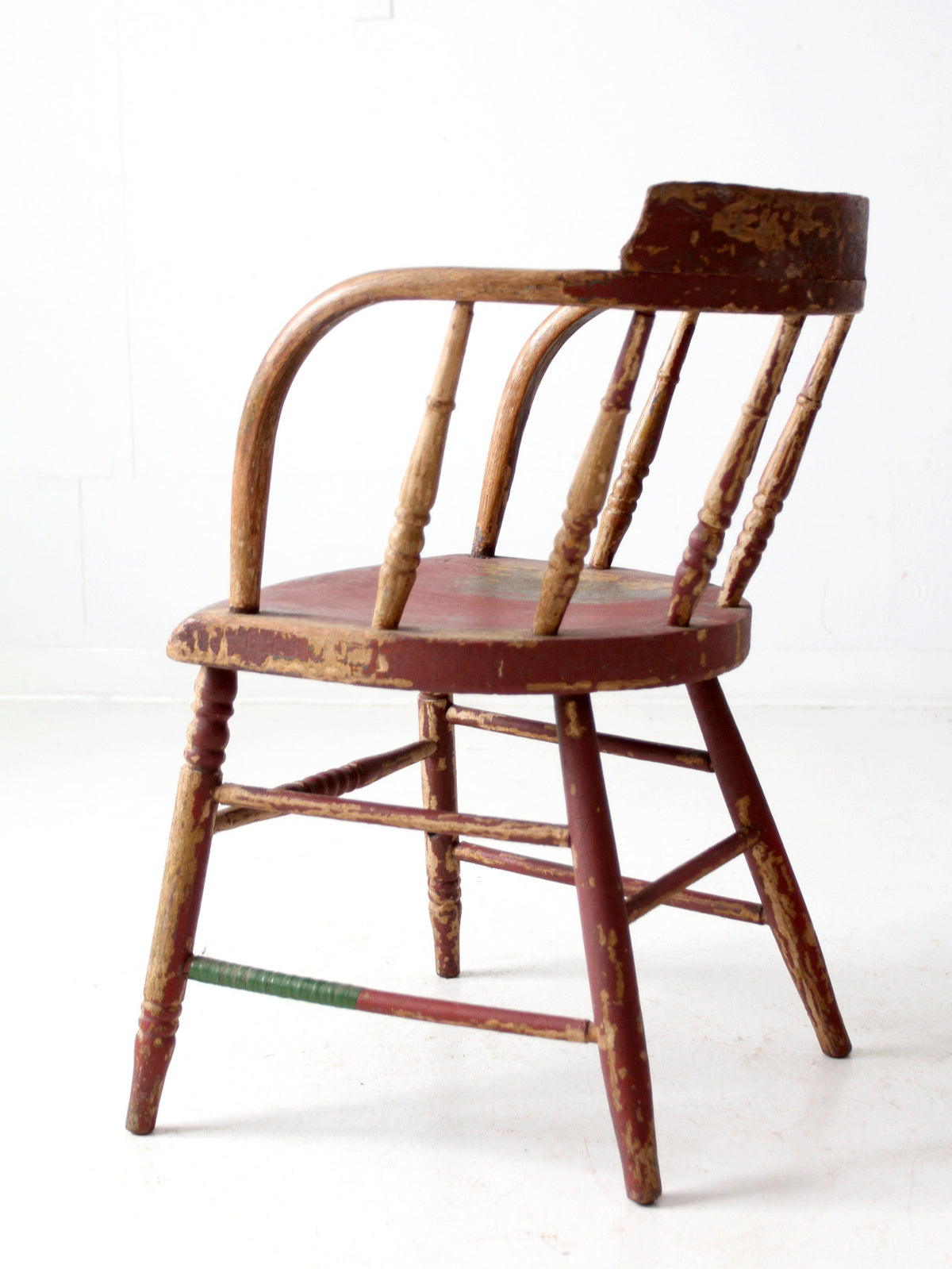 antique red painted Windsor captain's chair
