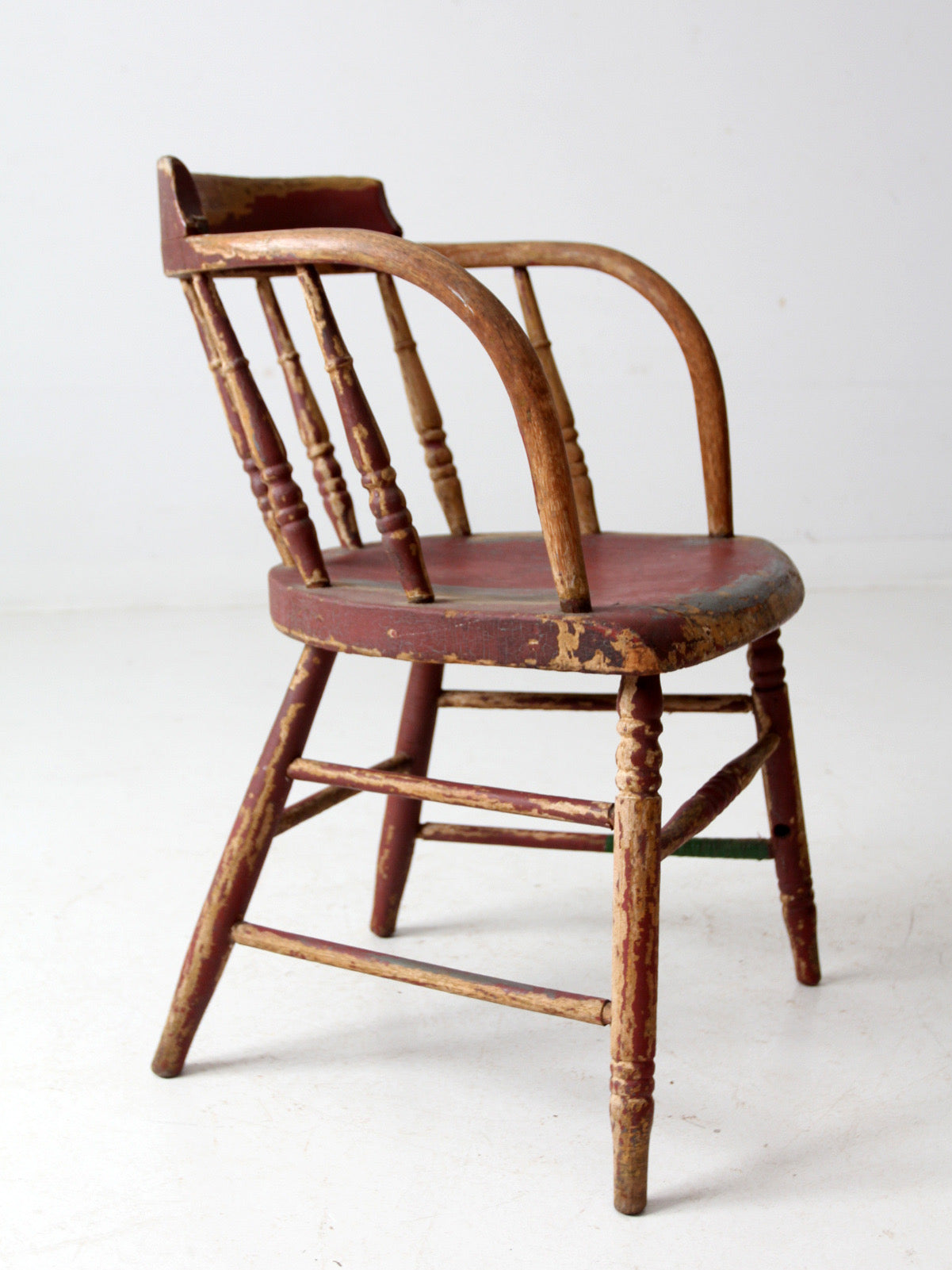 antique red painted Windsor captain's chair