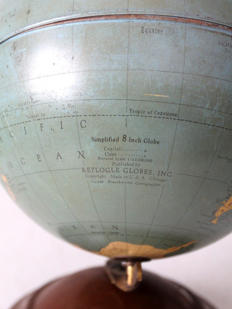 1940s Replogle 8 inch tin globe