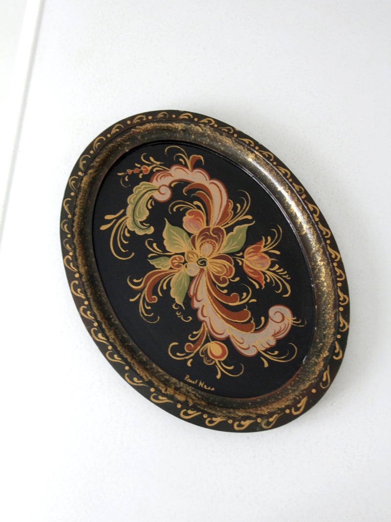 vintage hand painted rosemaling wood tray