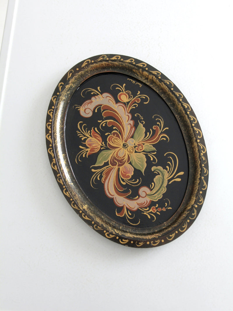 vintage hand painted rosemaling wood tray