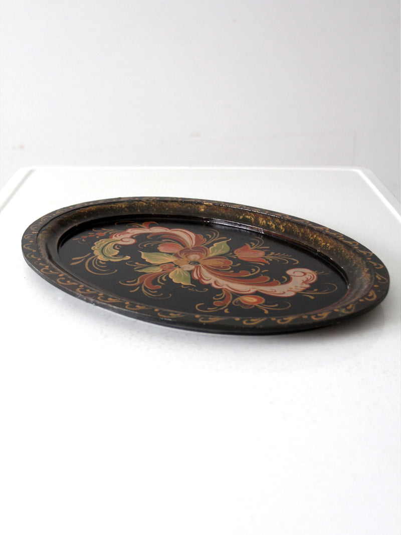 vintage hand painted rosemaling wood tray