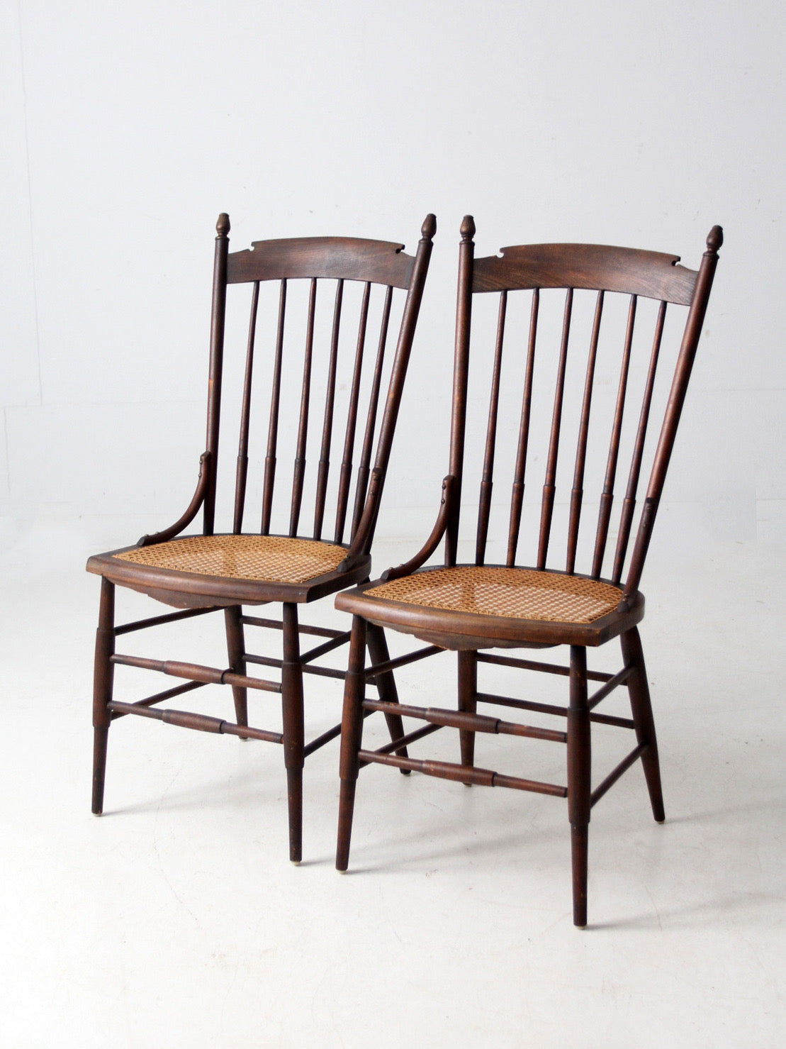 late 19th century cane seat spindle chairs pair