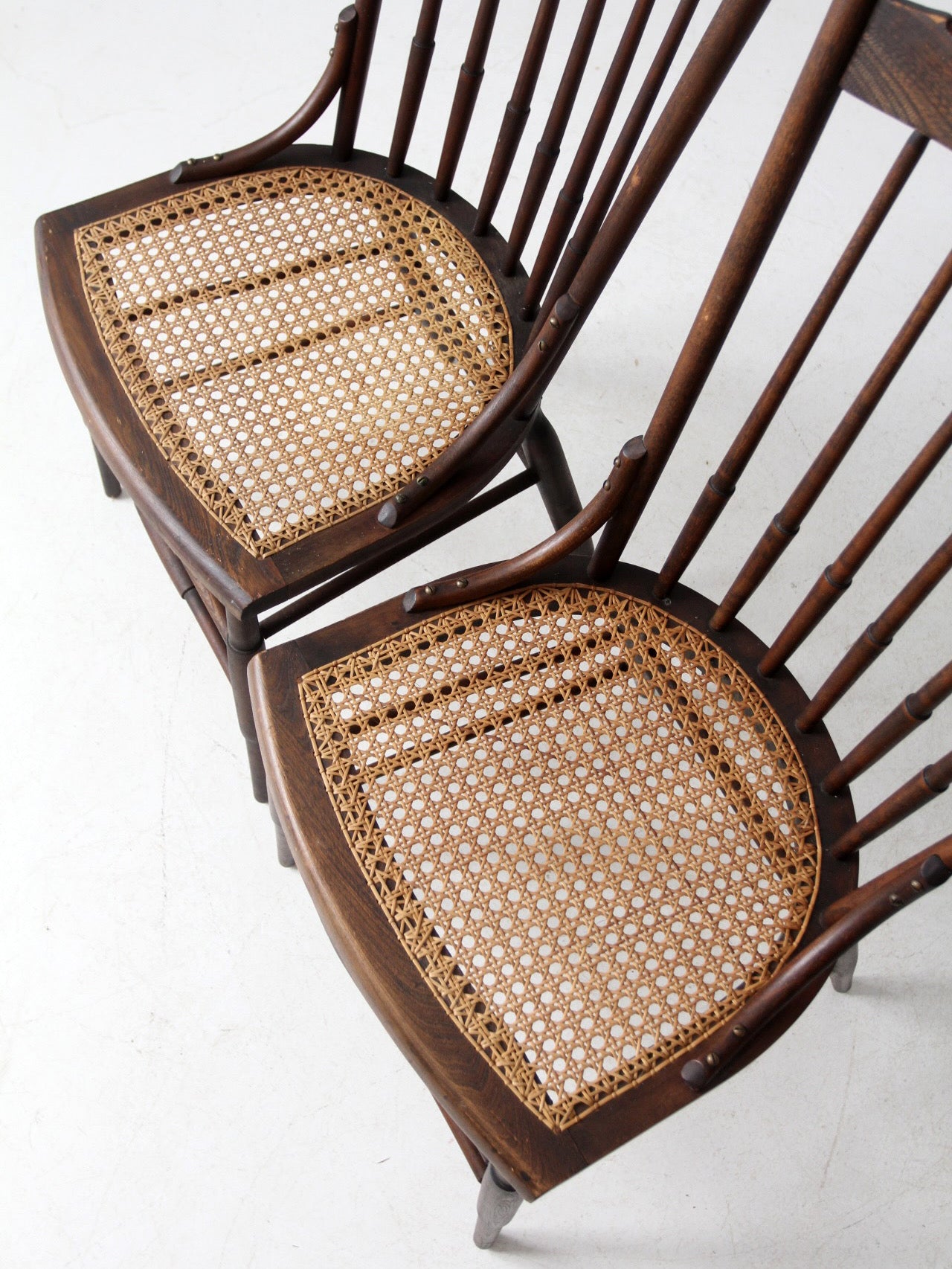 late 19th century cane seat spindle chairs pair