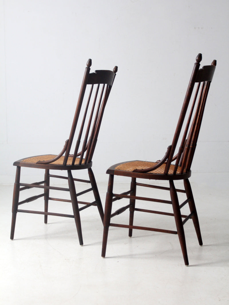 late 19th century cane seat spindle chairs pair