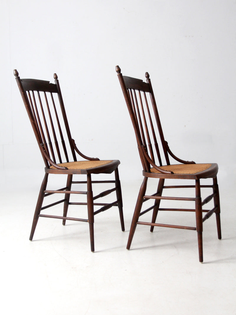 late 19th century cane seat spindle chairs pair