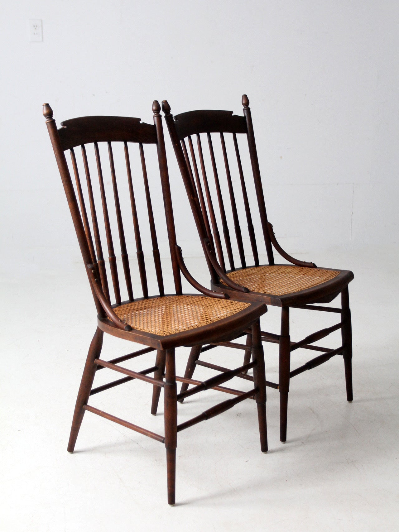 late 19th century cane seat spindle chairs pair