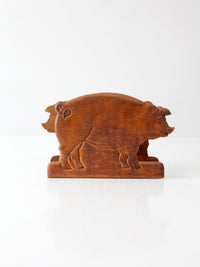 vintage folk art carved wooden pig napkin holder