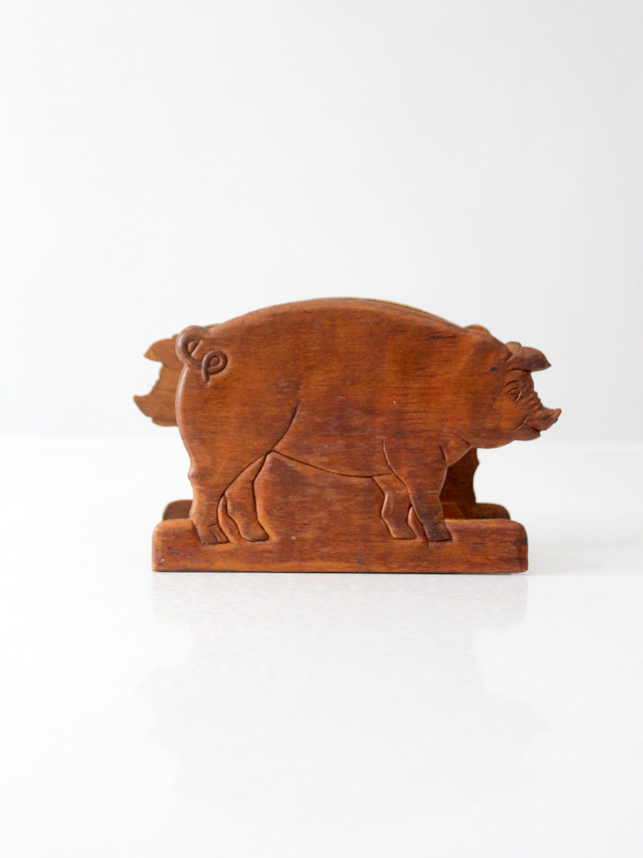 vintage folk art carved wooden pig napkin holder