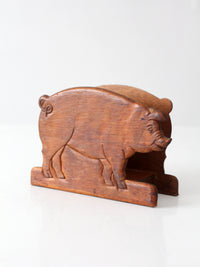 vintage folk art carved wooden pig napkin holder