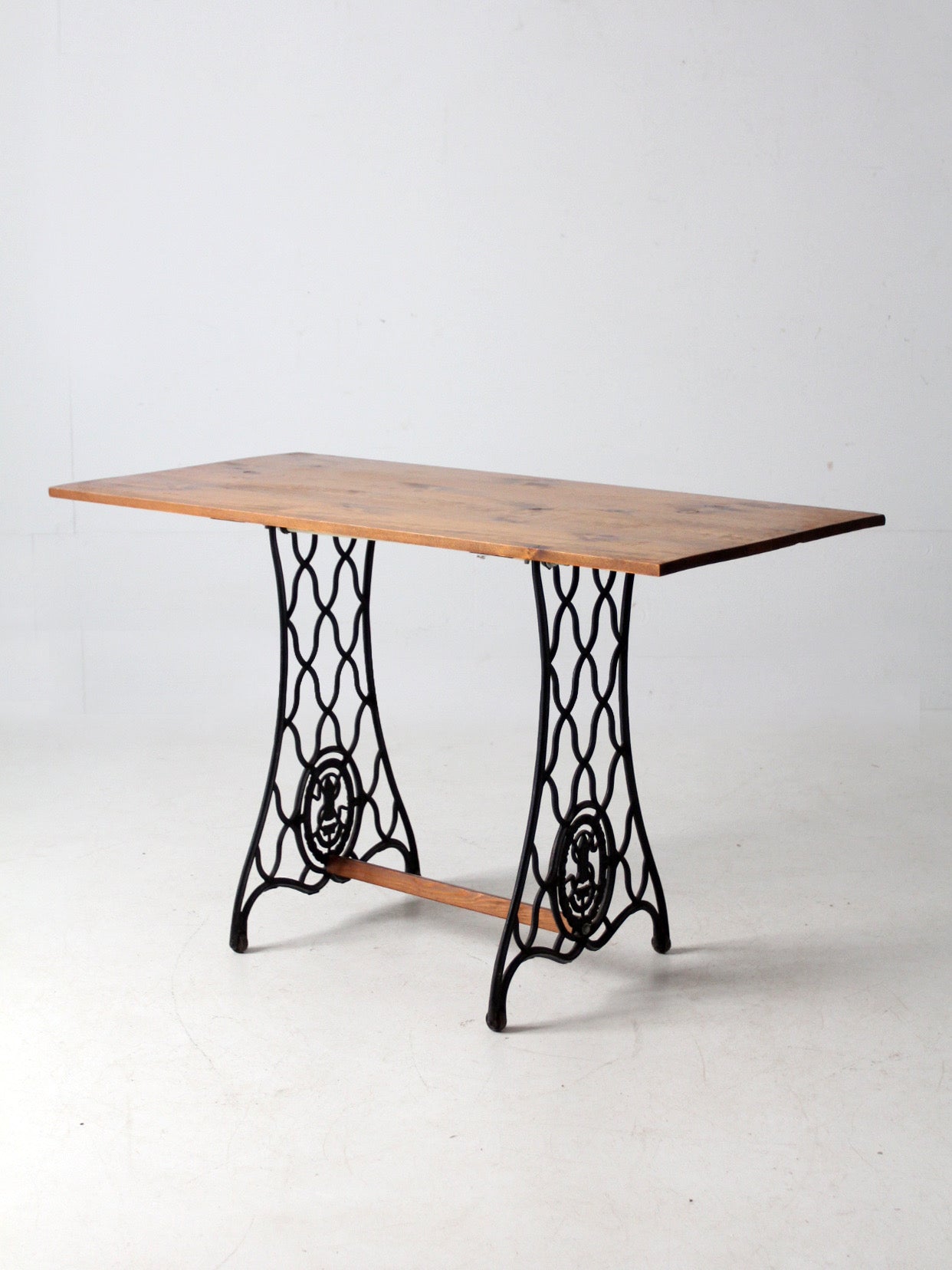 vintage Singer iron base table with wood top