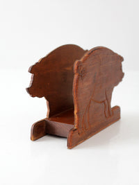 vintage folk art carved wooden pig napkin holder