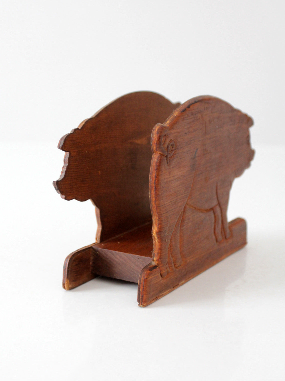 vintage folk art carved wooden pig napkin holder