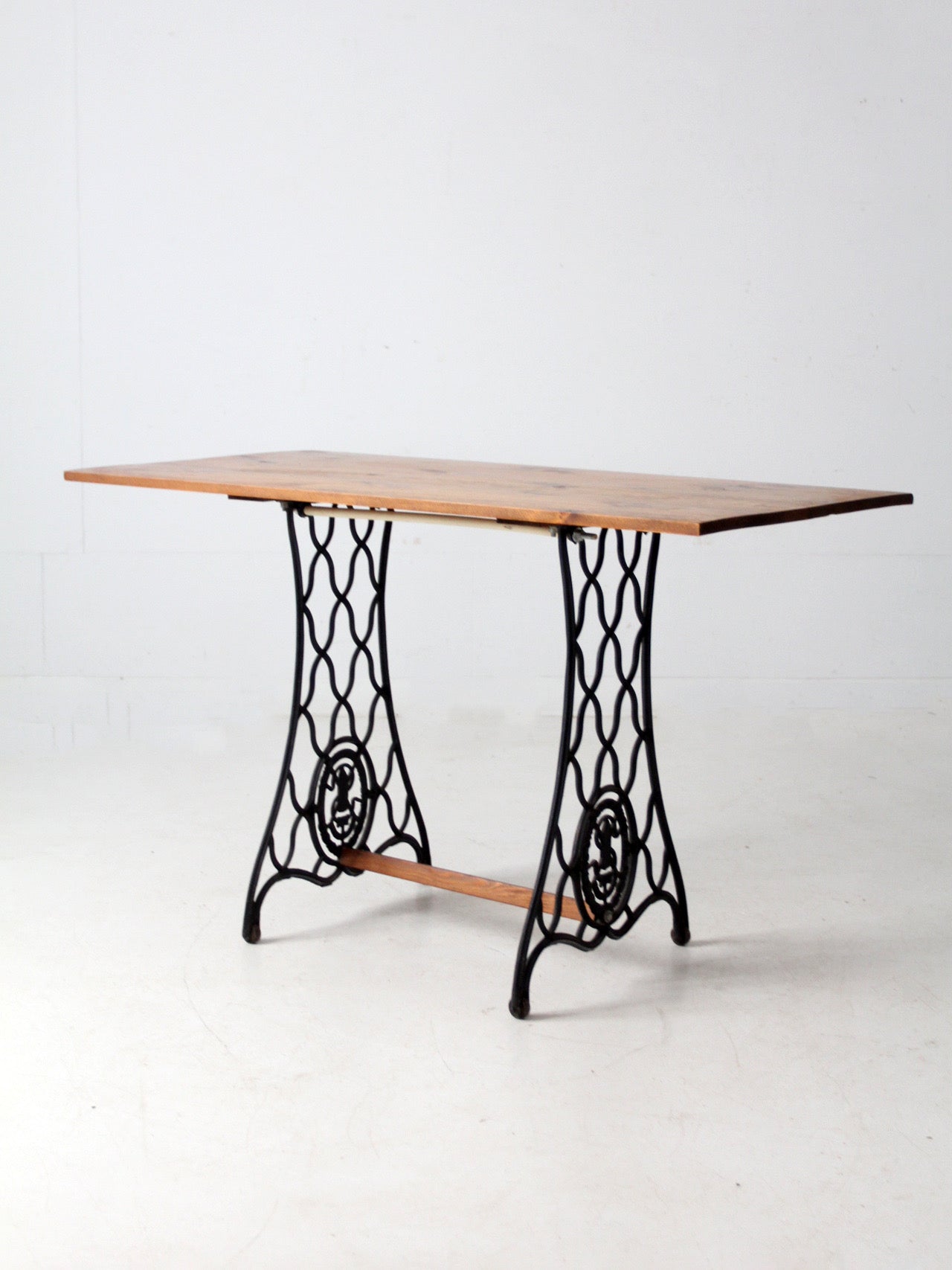 vintage Singer iron base table with wood top