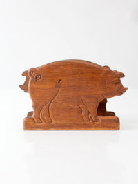 vintage folk art carved wooden pig napkin holder