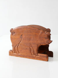 vintage folk art carved wooden pig napkin holder