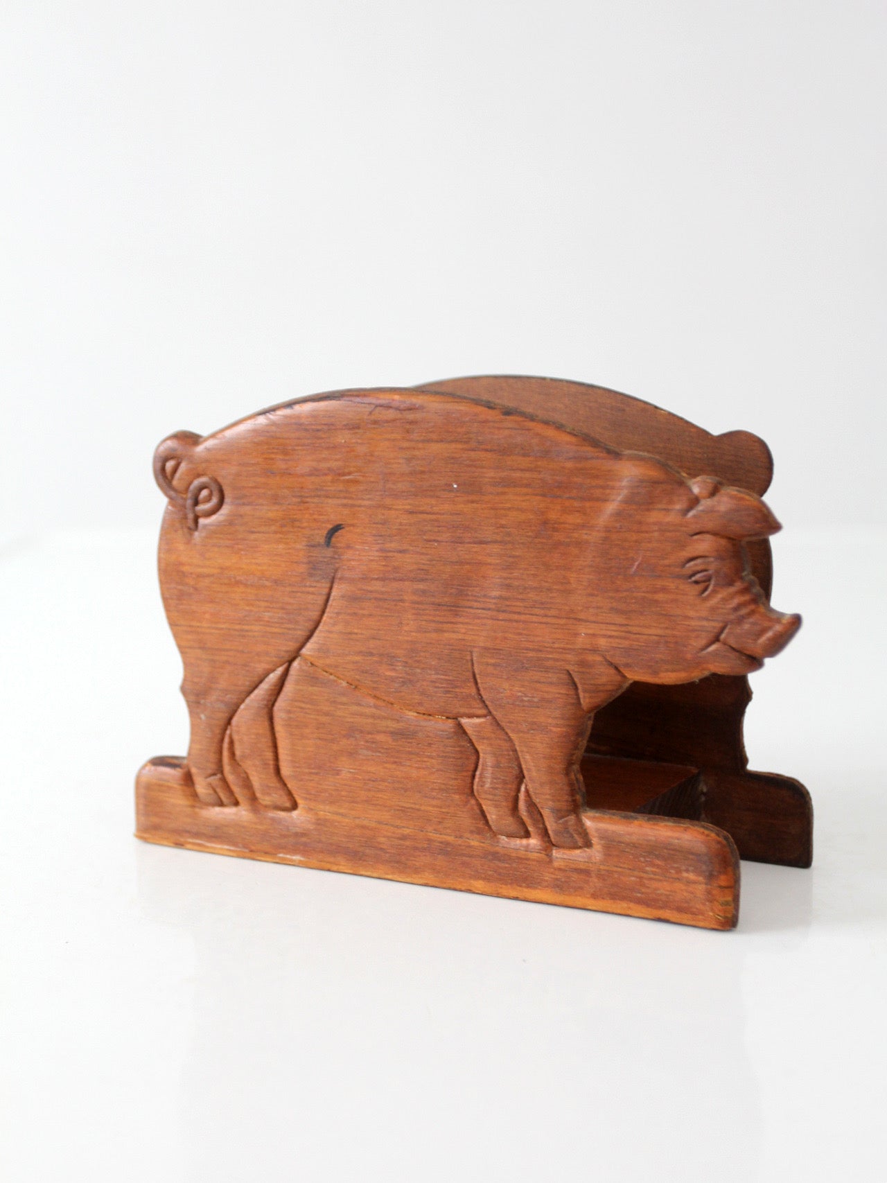 vintage folk art carved wooden pig napkin holder