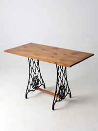 vintage Singer iron base table with wood top