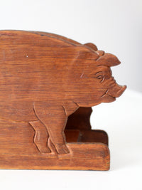vintage folk art carved wooden pig napkin holder