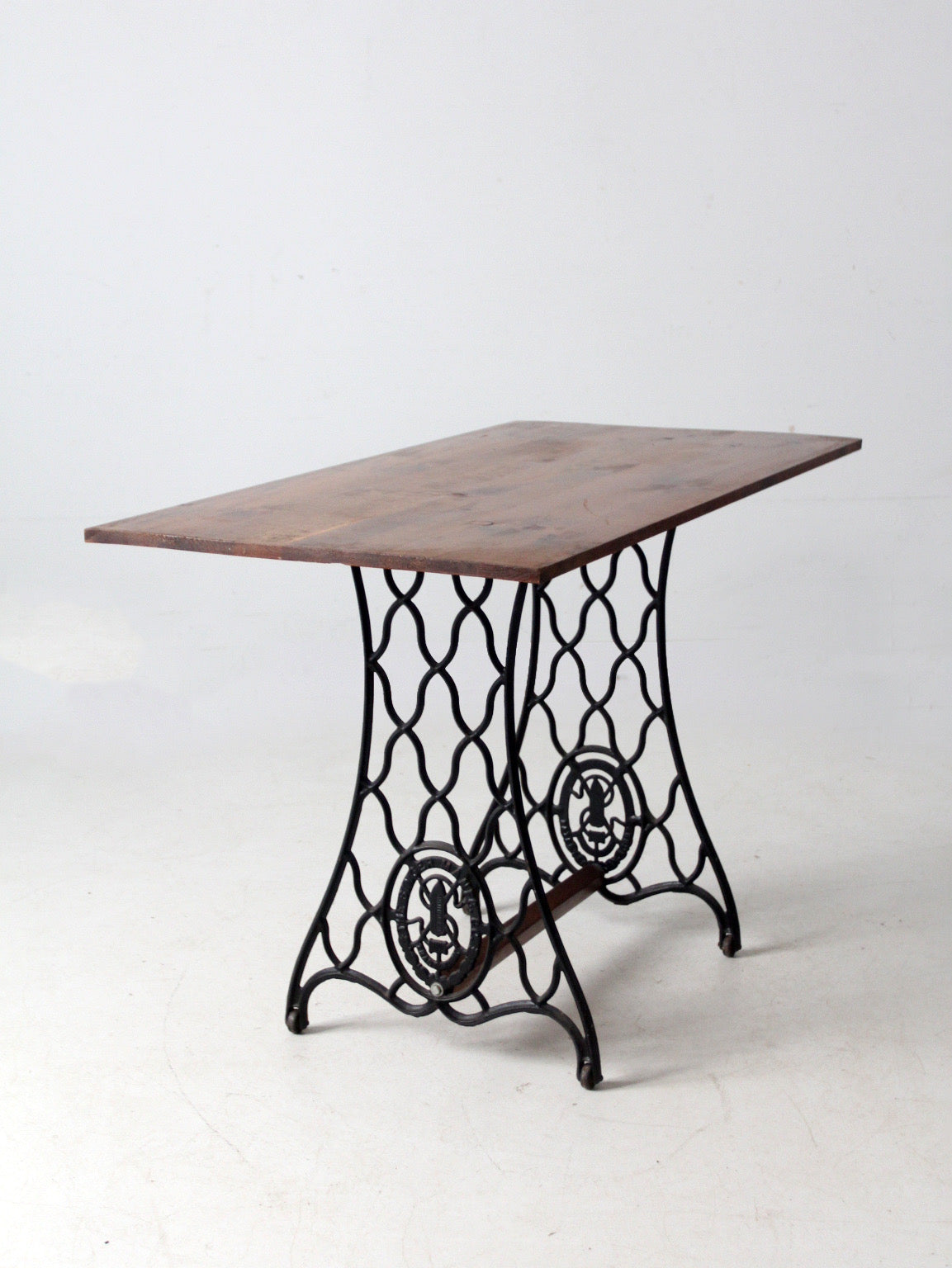 vintage Singer iron base table with wood top