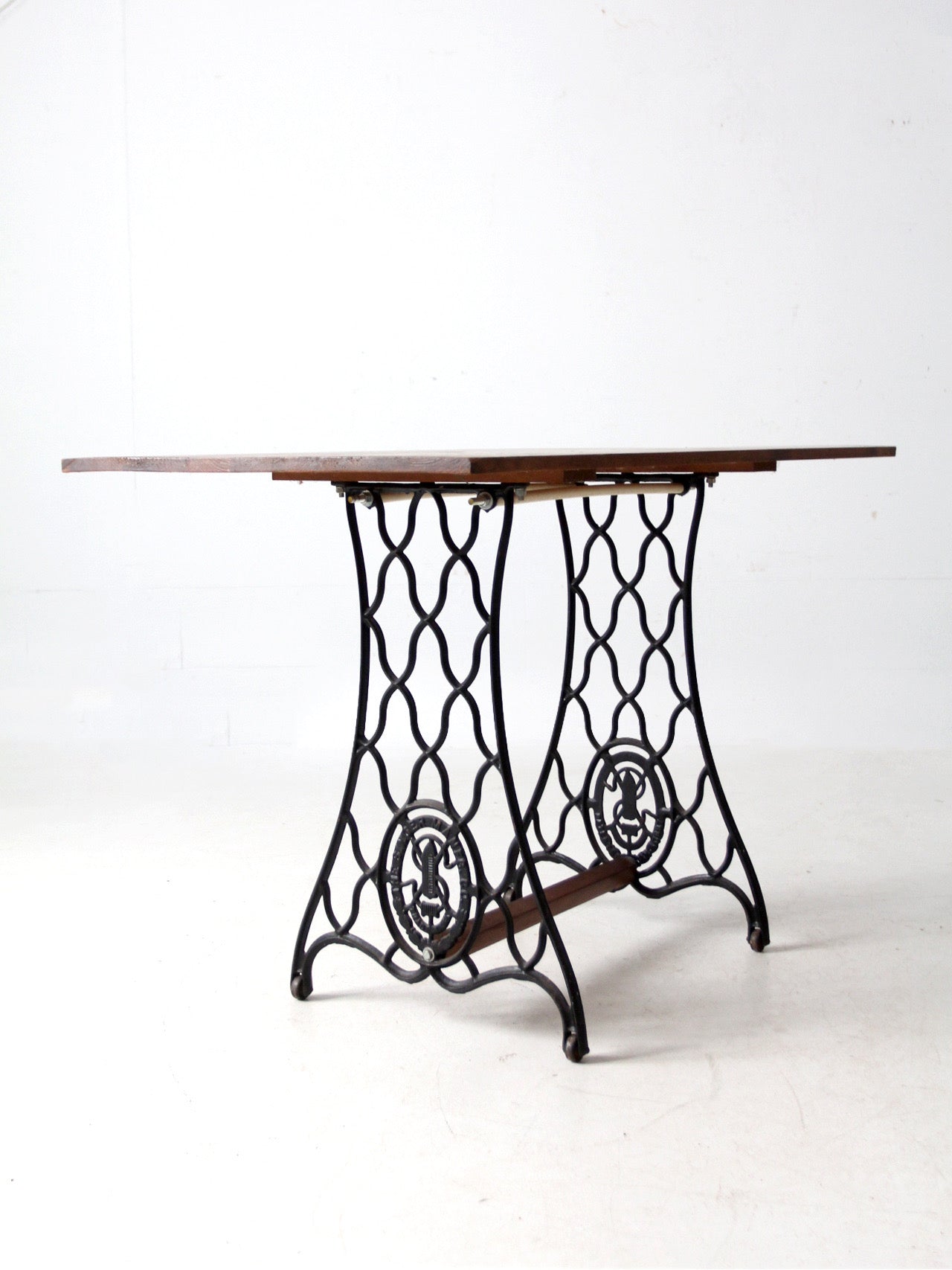 vintage Singer iron base table with wood top