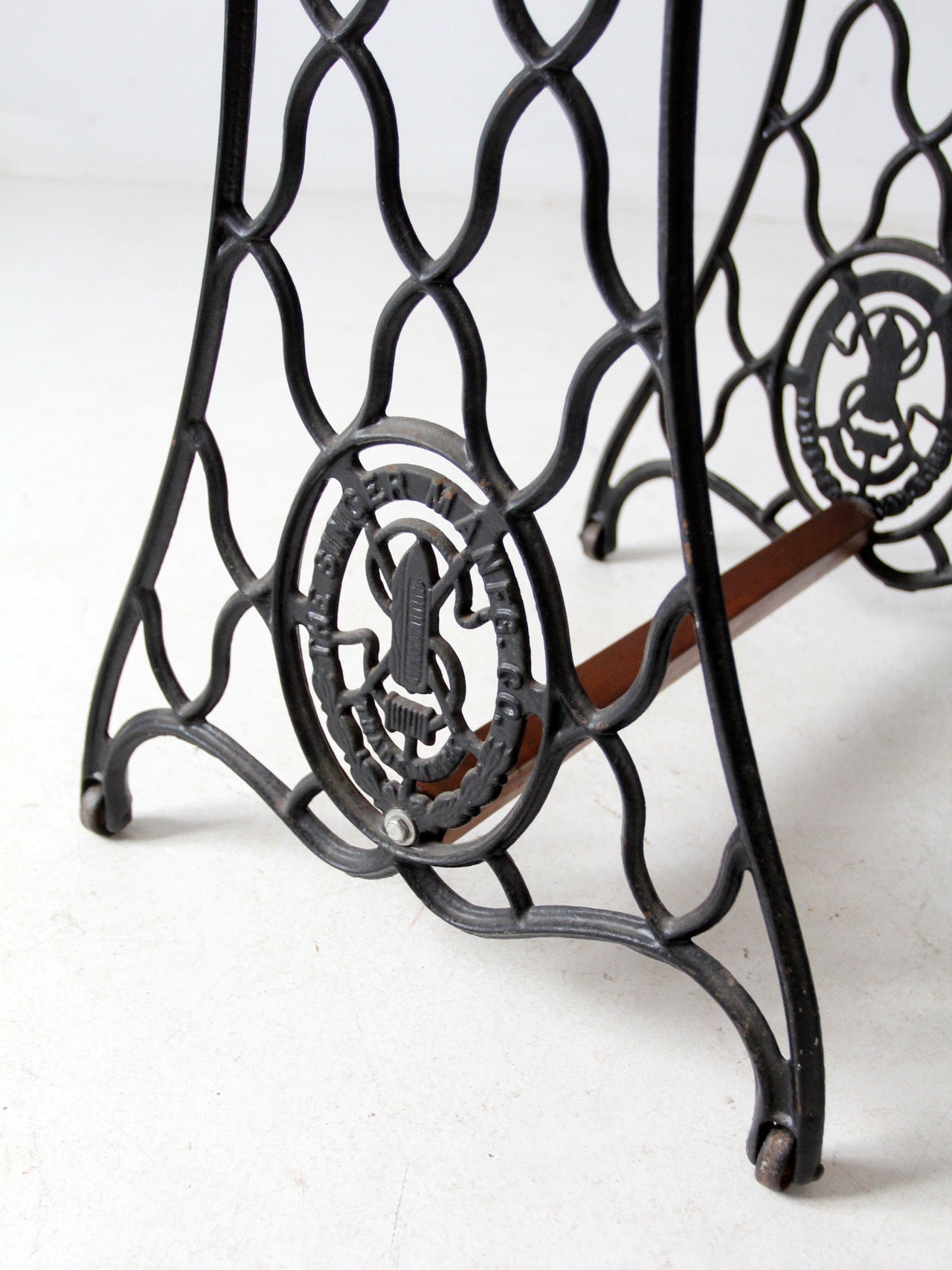 vintage Singer iron base table with wood top