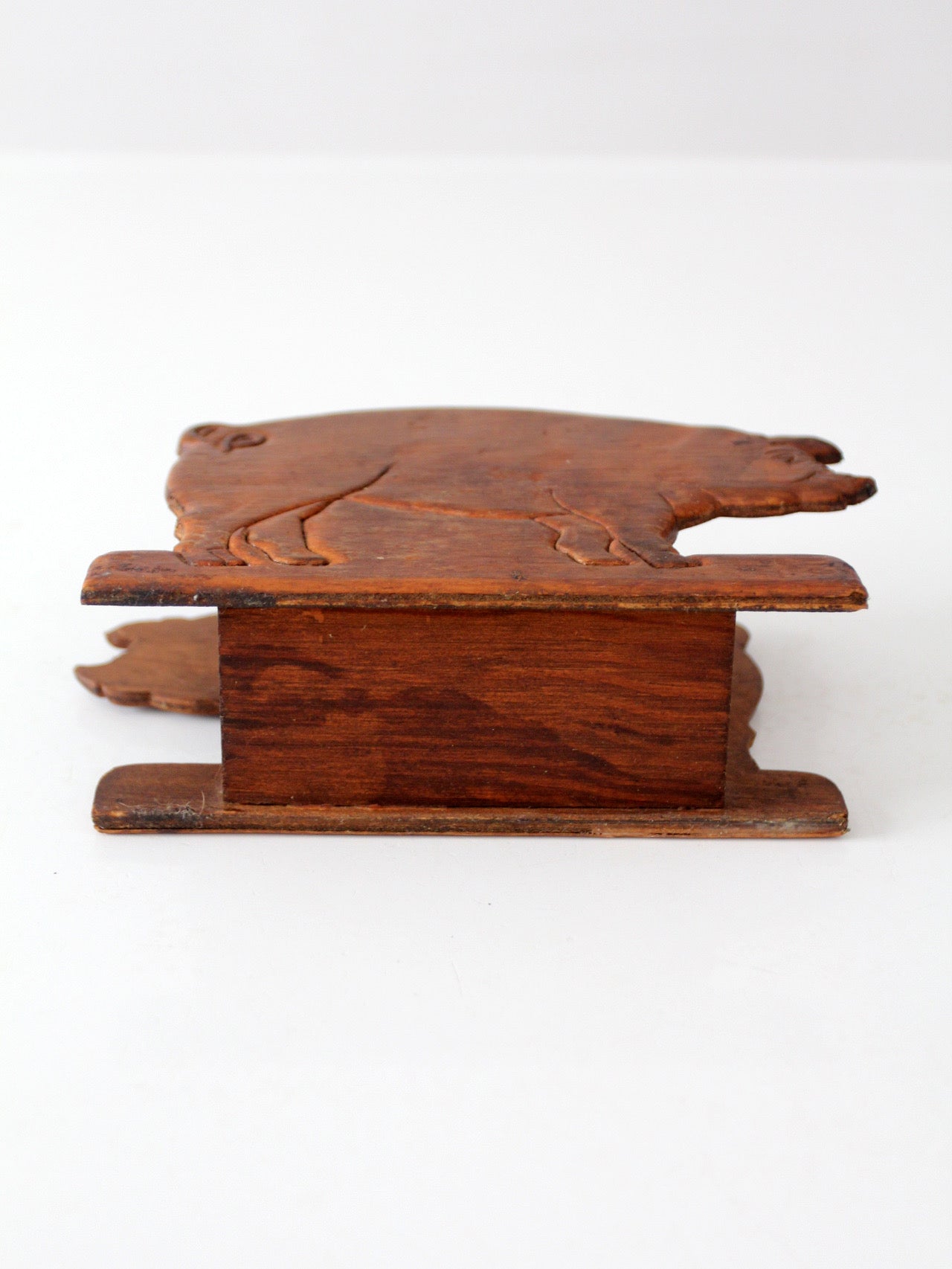 vintage folk art carved wooden pig napkin holder