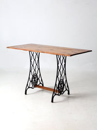 vintage Singer iron base table with wood top