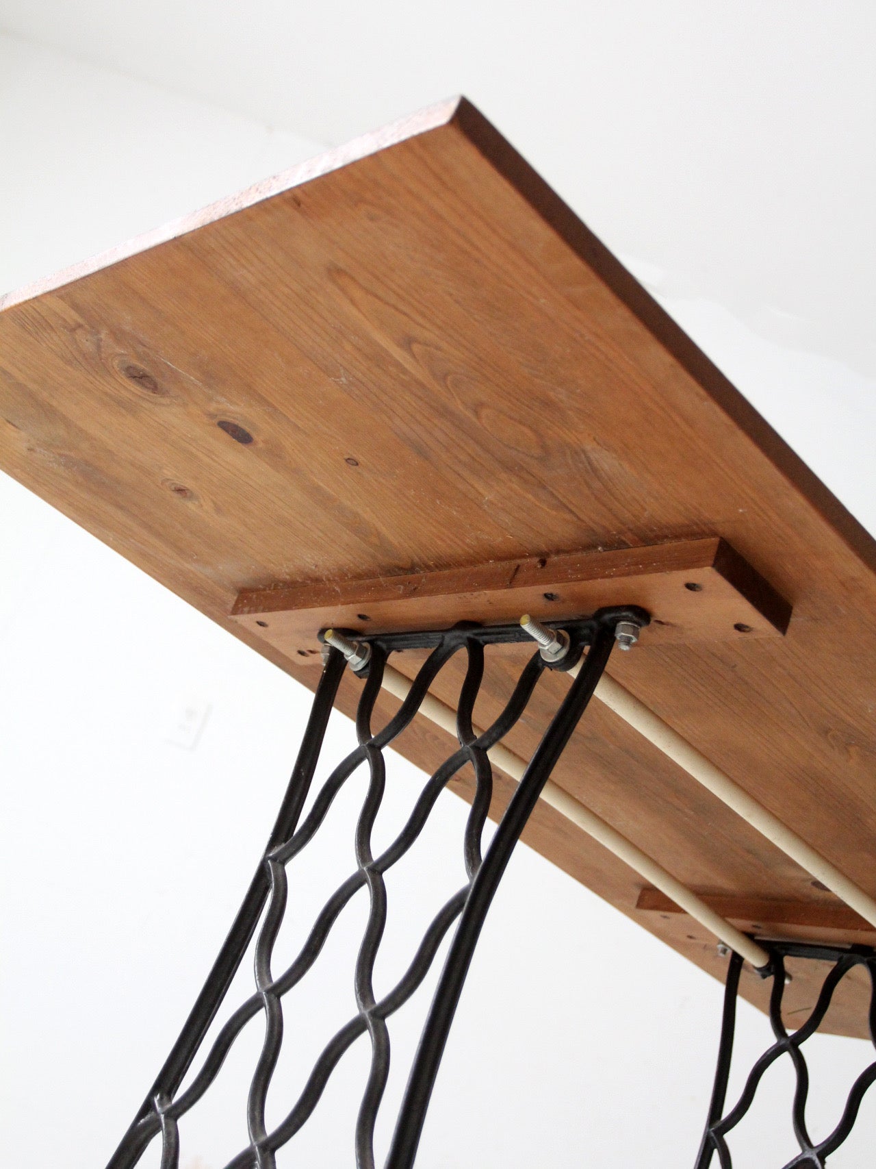 vintage Singer iron base table with wood top