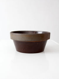 antique American stoneware mixing bowl with brown glaze